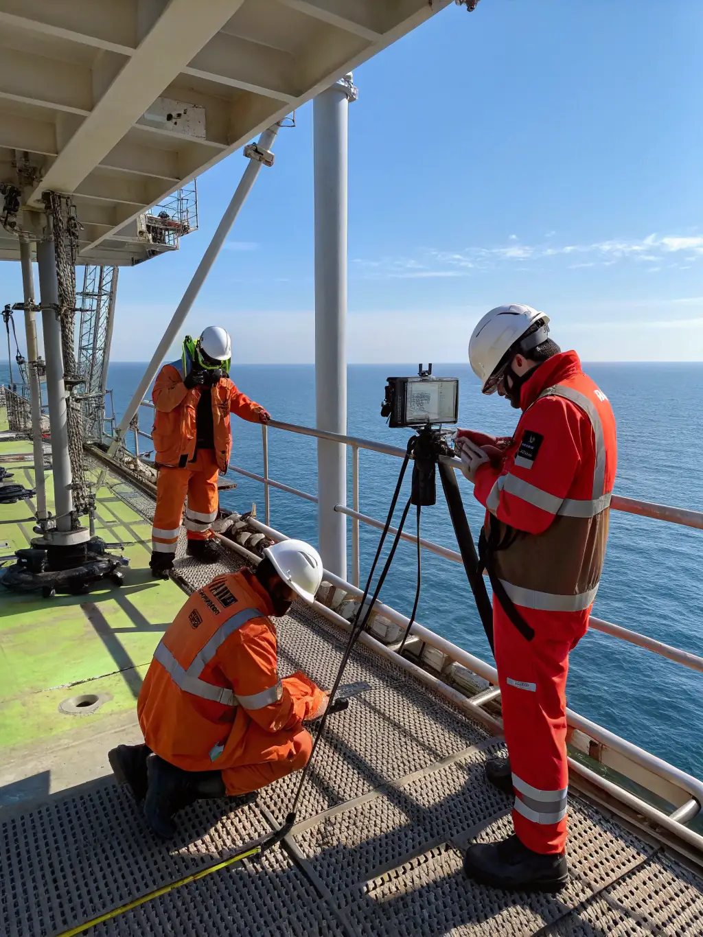 A picture of a team of engineers working on a modular construction project in the Arctic, showcasing the efficiency and adaptability of the solutions.