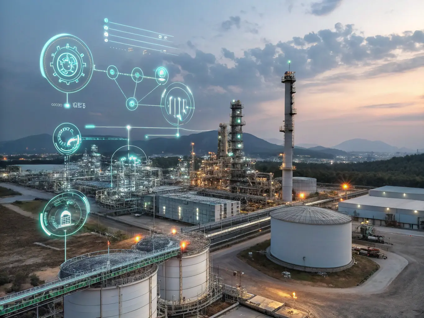 A digital illustration depicting a network of interconnected pipelines and processing facilities in the Arctic, highlighting the importance of reliable infrastructure. The illustration should use a clean and modern design style.